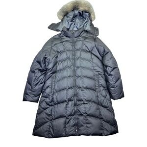 Eddie Bauer Womens 2XL Black Down Puffer Coat Winter Long Faux Fur Hooded EB650
